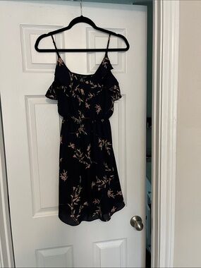 Floral Ruffle Spaghetti-Strap Dress - Blue with Pink Floral